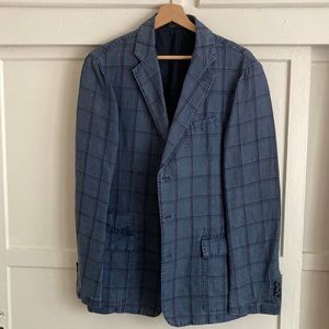 Facconable 60% Linen 40% Cotton Navy Blue Burgundy Windowpane Blazer